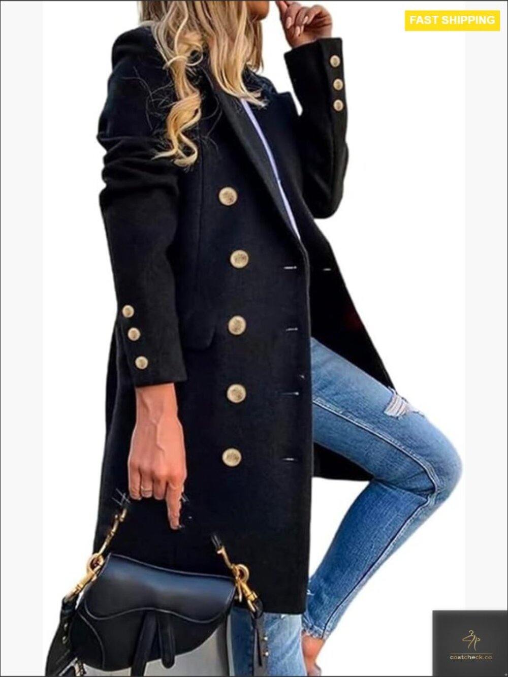 Long Wool Peacoat Double Breasted Elegant Classic Office Work Trench Coat